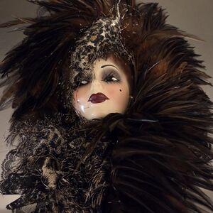 Elegant Feathered Ceramic Art Doll